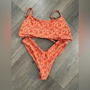 Skatie Floral Orange Bikini Set L bottom, XL top